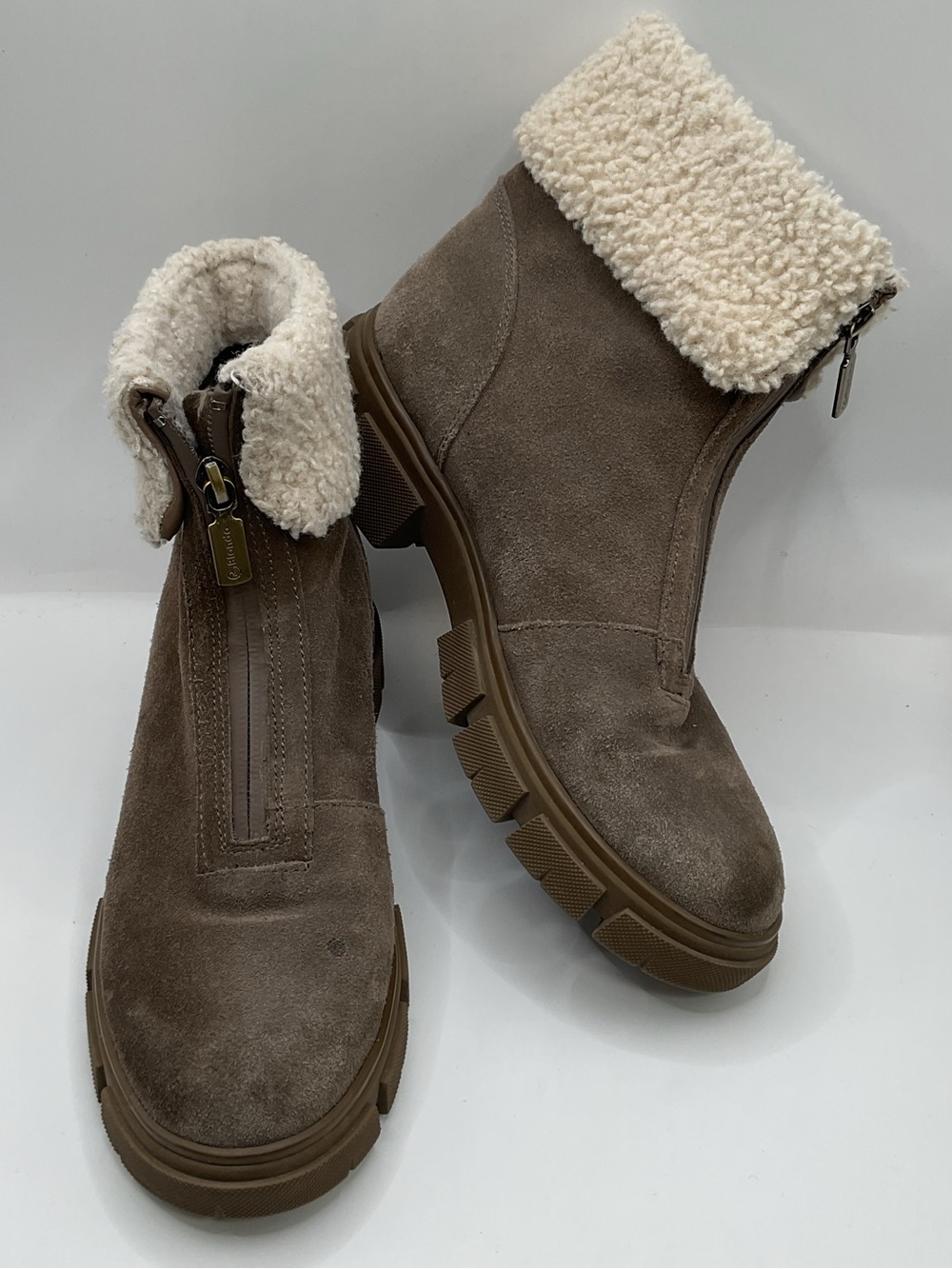 Blondo Plaka Taupe Suede Waterproof Lug Ankle Boots